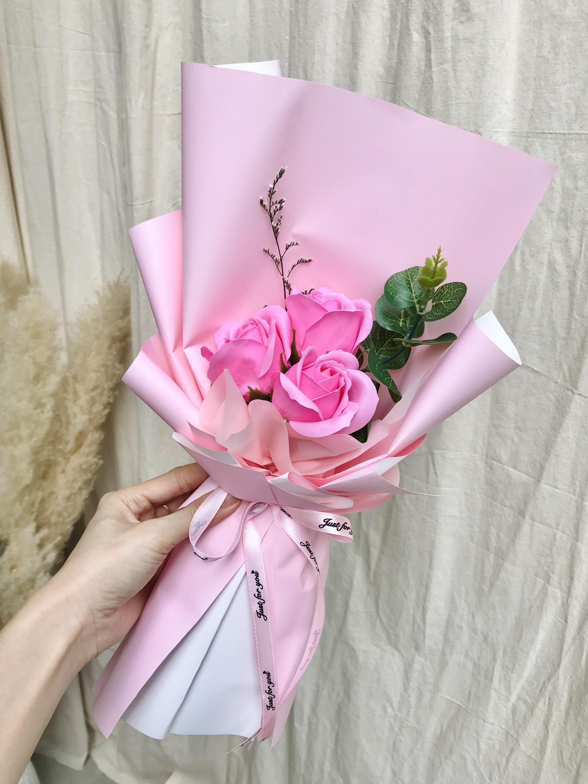 bó 3 hoa hồng sáp hồng bó 3 hoa hồng sáp hồng