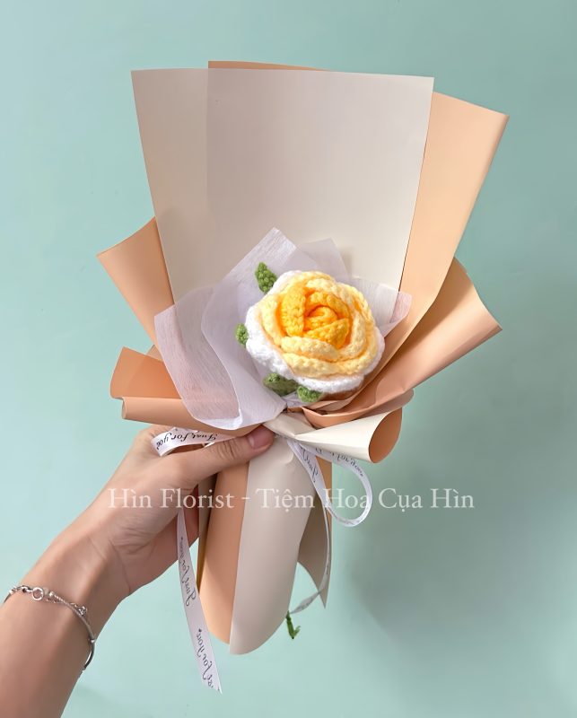 bó 1 hoa hồng len vàng