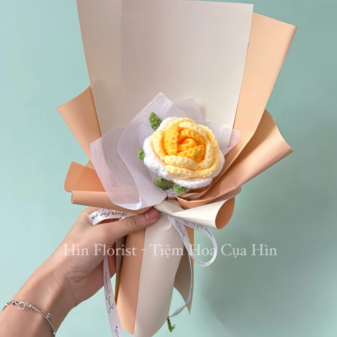 bó 1 hoa hồng len vàng