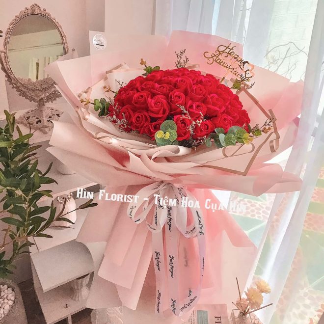 bó 40 bông hồng sáp đỏ