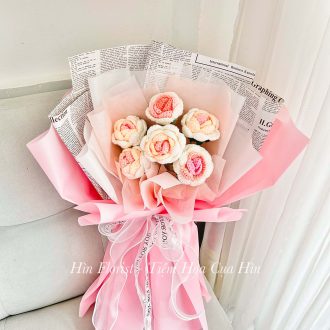 bó 6 hoa len hồng trắng