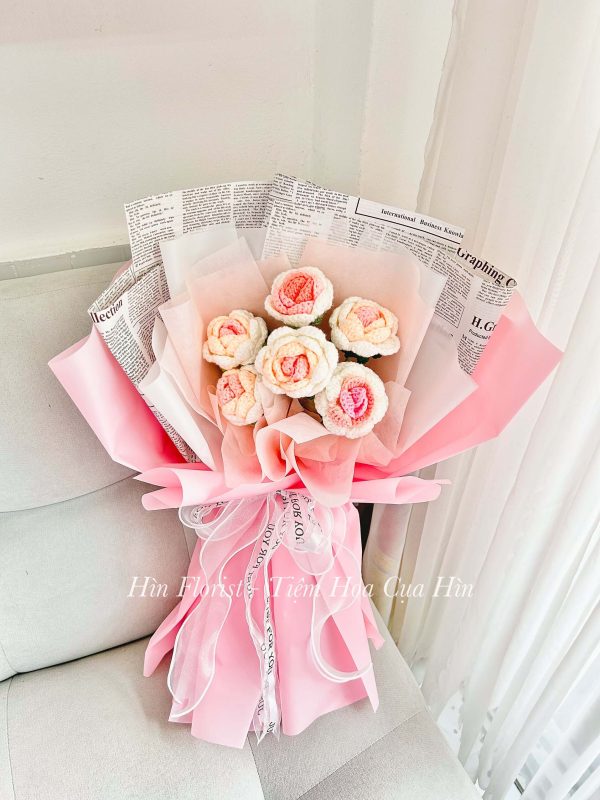 bó 6 hoa len hồng trắng