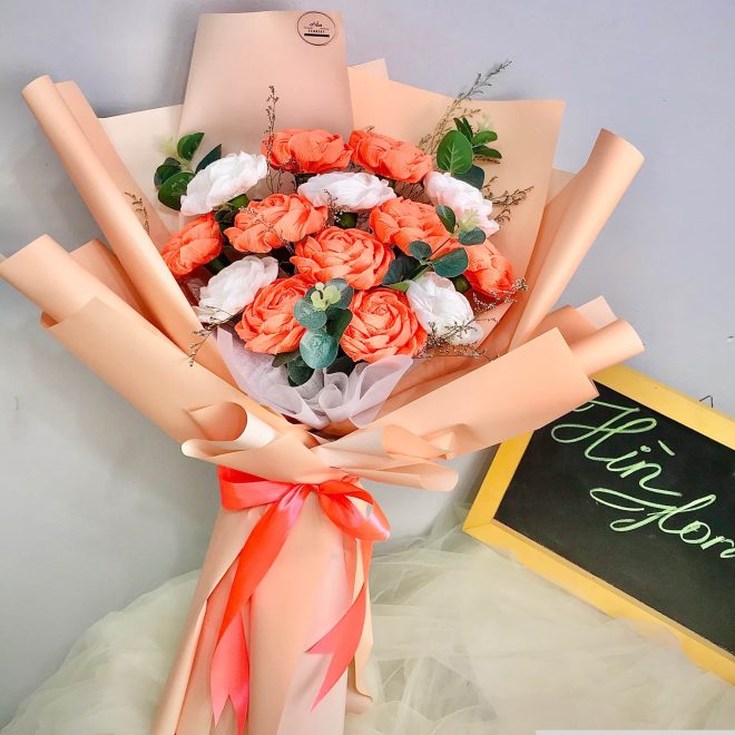 bó hoa giấy handmade cam