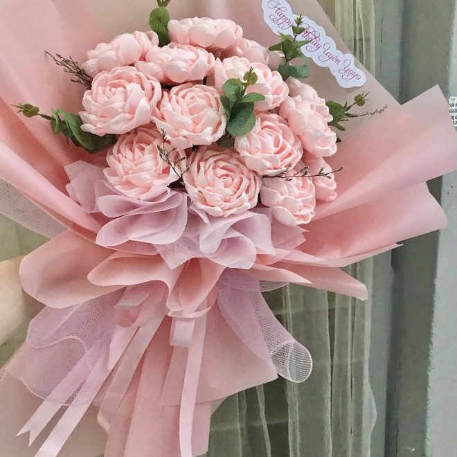 bó hpa giấy handmade hồng phấn