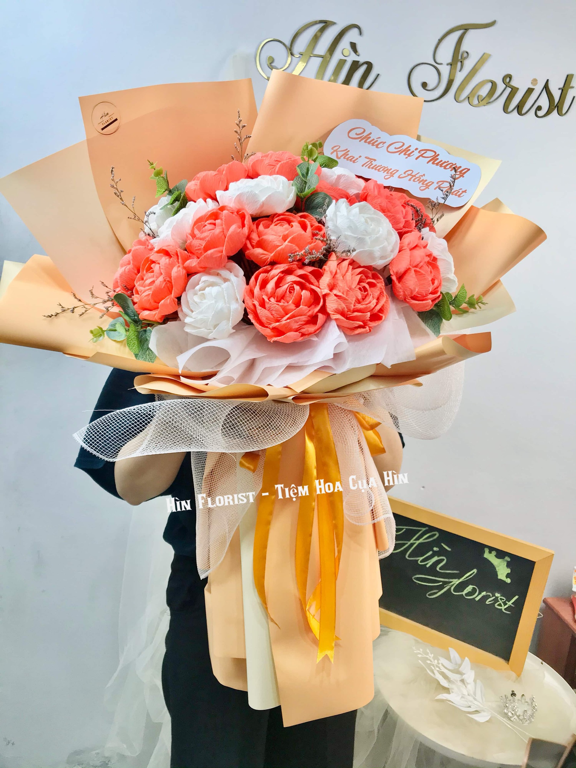 bó hoa giấy handmade màu cam bó hoa giấy handmade màu cam