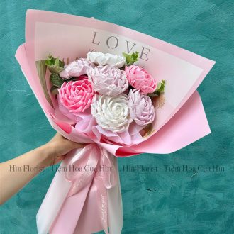 bó hoa giấy hồng tím nhạt