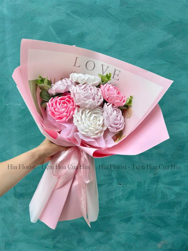 bó hoa giấy hồng tím nhạt