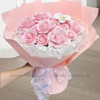 bó hoa hồng sáp mix lan