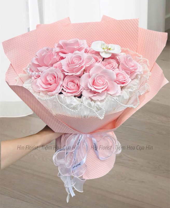 bó hoa hồng sáp mix lan