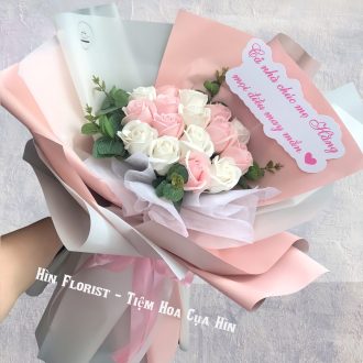 bó hoa sáp hồng trắng