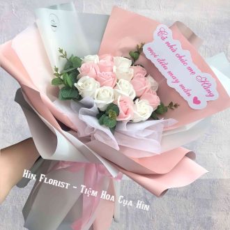 bó hoa sáp hồng trắng