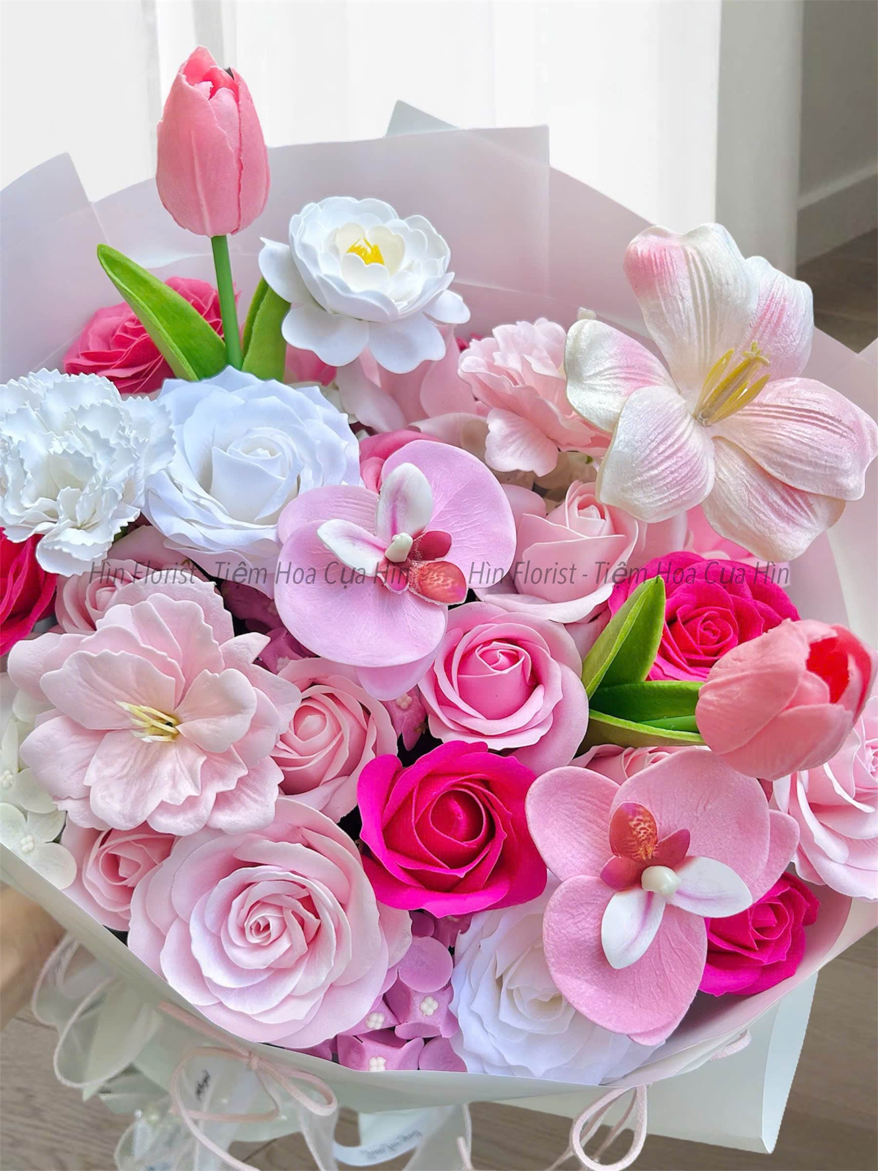 bó hoa sáp mix hồng sen bó hoa sáp mix hồng sen