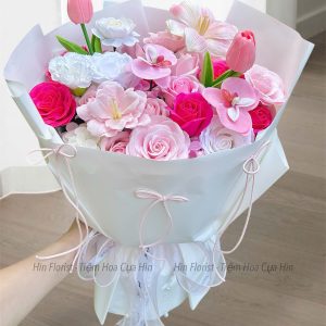 bó hoa sáp mix hồng sen