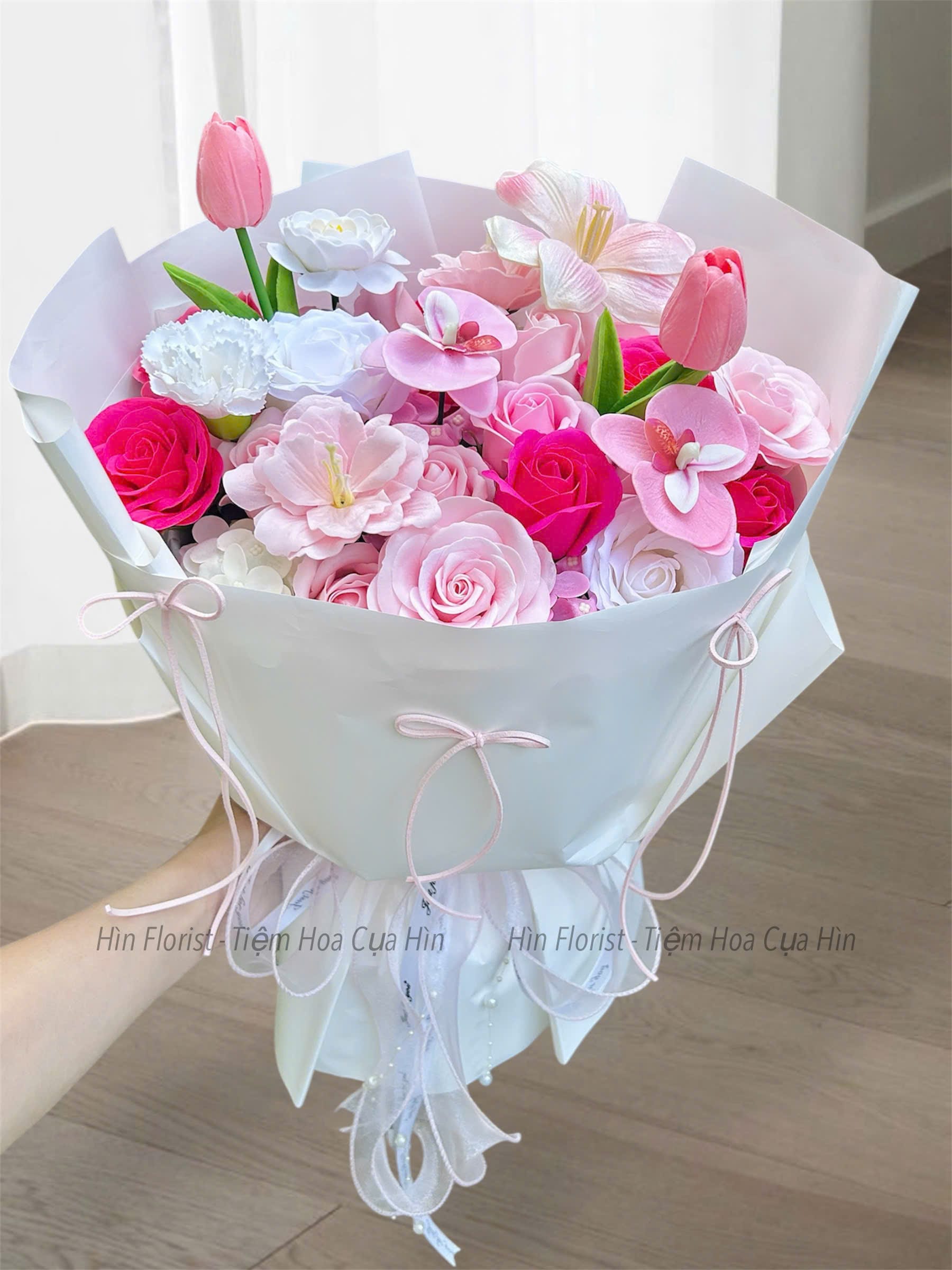 bó hoa sáp mix hồng sen bó hoa sáp mix hồng sen