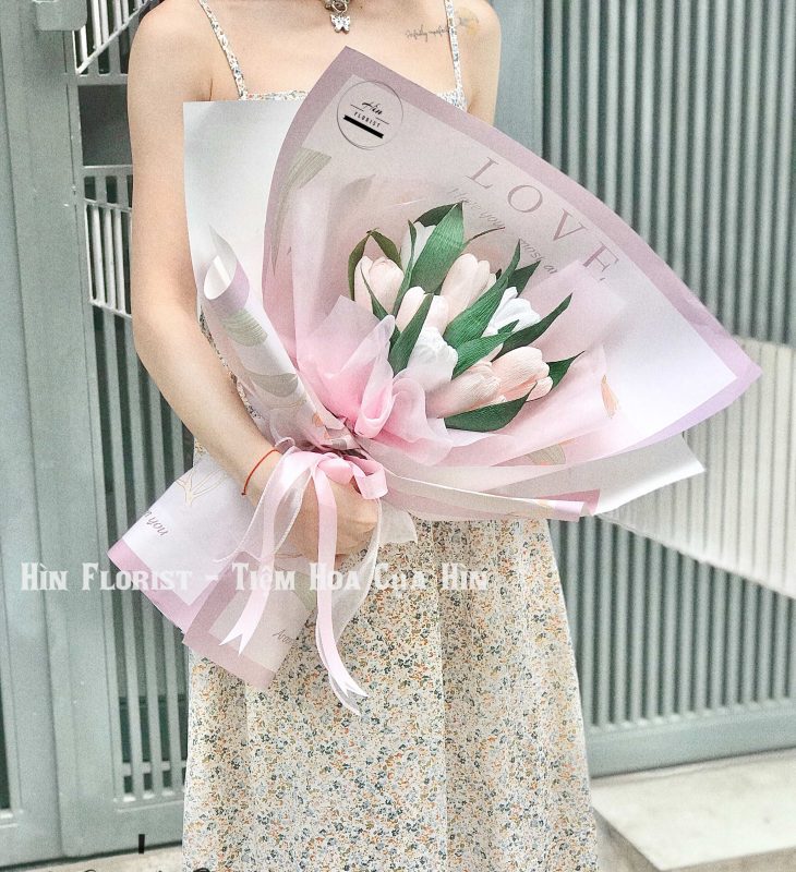 bó hoa tulip giấy handmade hồng