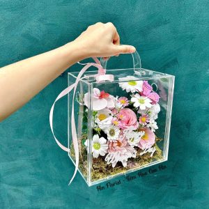 box mica hoa sáp hồng mini