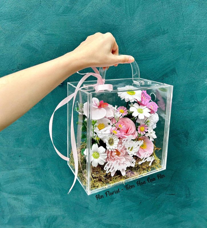 box mica hoa sáp hồng mini