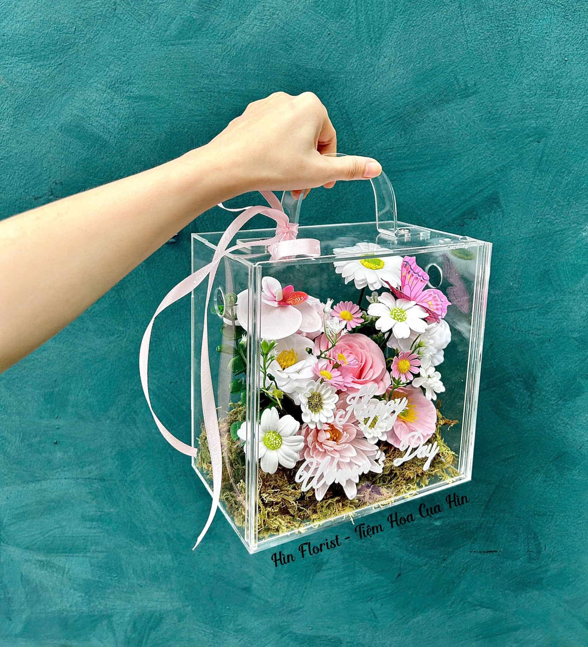 box mica hoa sáp hồng mini box mica hoa sáp hồng mini