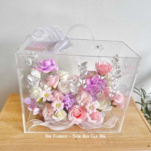 box vali hoa sáp màu tím hồng