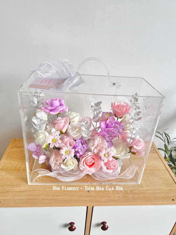 box vali hoa sáp màu tím hồng