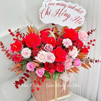 giỏ hoa sáp mix đỏ hồng