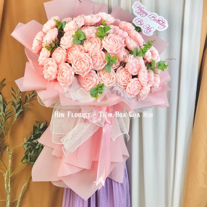 hoa giấy handmade hồng phấn