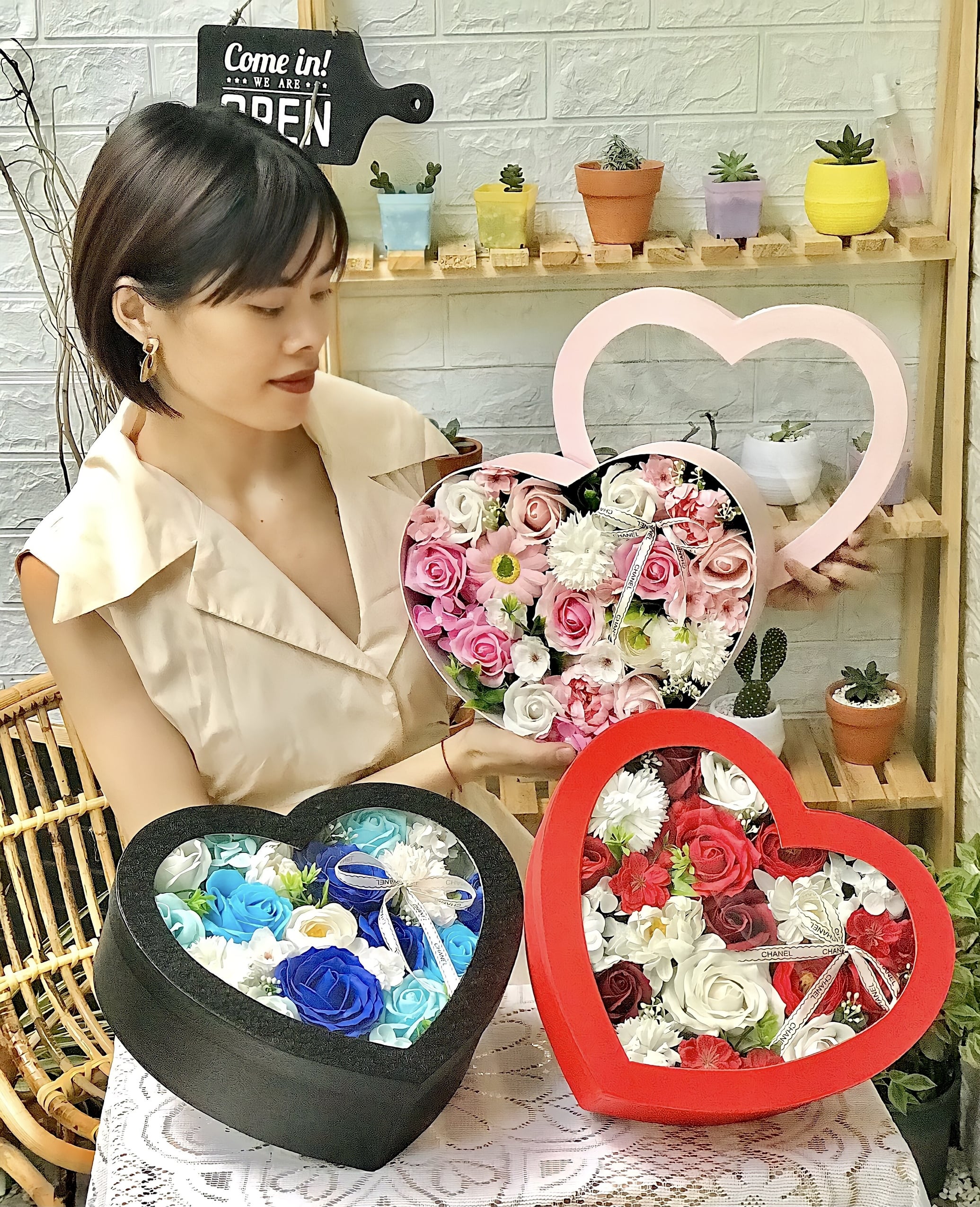 hộp hoa sáp trái tim hộp hoa sáp trái tim