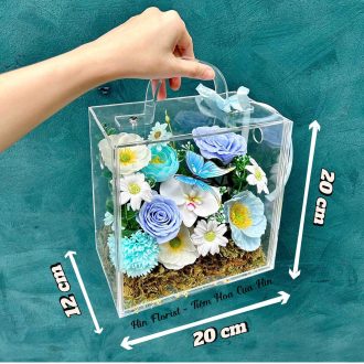 hộp mica hoa sáp mini xanh