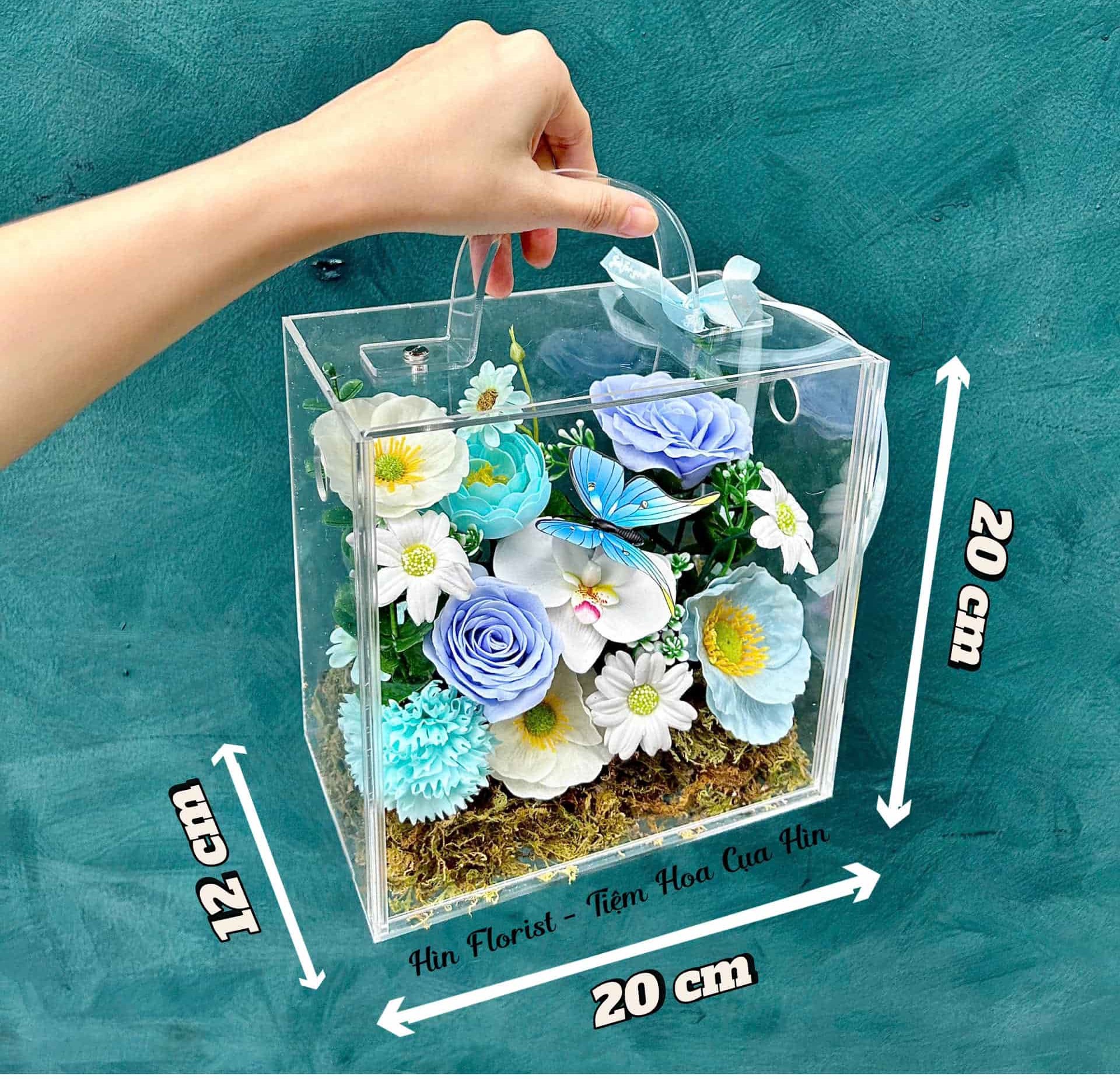 hộp mica hoa sáp mini xanh hộp mica hoa sáp mini xanh