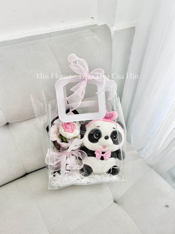 set quà gấu trúc hoa len