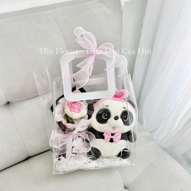 set quà gấu trúc hoa len