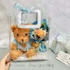 set quà hoa sáp gấu teddy áo xanh