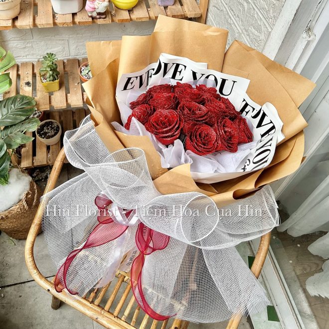 bó hoa nhũ đỏ 15 bông