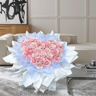 bó hoa sáp tim hồng phấn