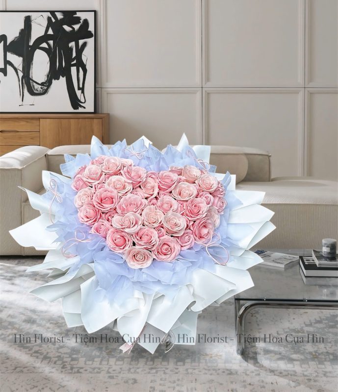bó hoa sáp tim hồng phấn